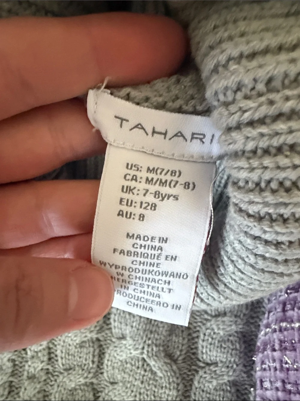 Tahari Gray Cable Knit Sweater with Lavender Tweed Headband and Skirt